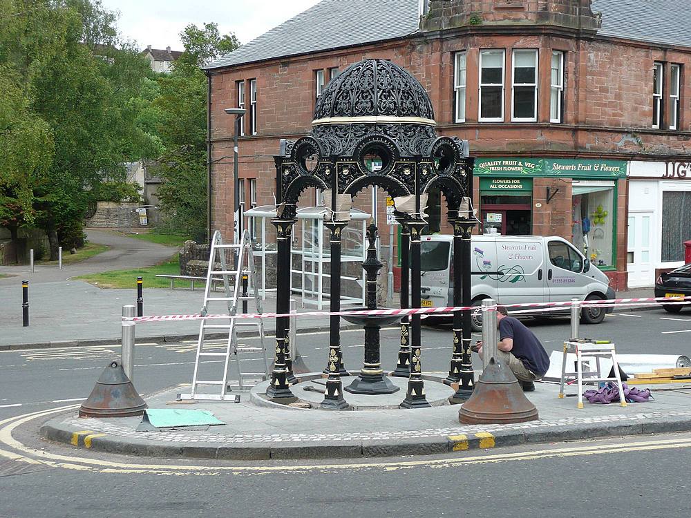 Painting the New Fountain in Lesmahagow